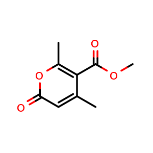 Chemical structure of Methyl 4,6-dimethyl-2-oxo-2H-pyran-5-carboxylate , CAS 41264-06-6, AChemBlock X199425