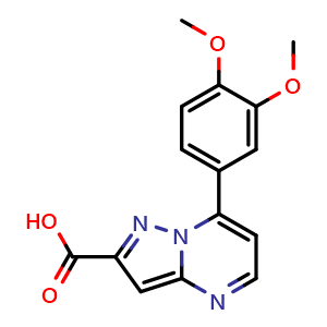 Chemical structure of 7-(3,4-Dimethoxyphenyl)pyrazolo[1,5-a]pyrimidine-2-carboxylic acid , CAS 886503-05-5, AChemBlock X199444