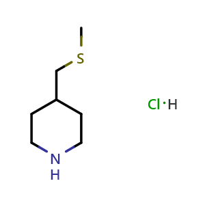 Chemical structure of 4-[(methylsulfanyl)methyl]piperidine hydrochloride , CAS 1211466-29-3, AChemBlock X199448