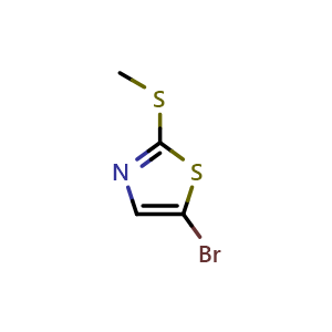 Chemical structure of 5-Bromo-2-(methylsulfanyl)-1,3-thiazole , CAS 956293-02-0, AChemBlock X199456