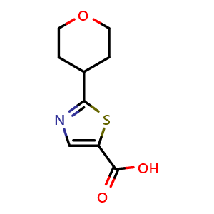 Chemical structure of 2-(Oxan-4-yl)-1,3-thiazole-5-carboxylic acid , CAS 1343317-66-7, AChemBlock X199483