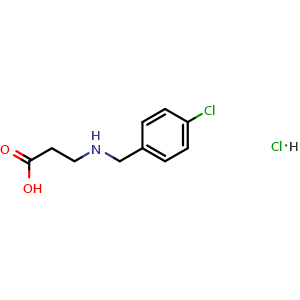 Chemical structure of 3-{[(4-chlorophenyl)methyl]amino}propanoic acid hydrochloride , CAS 1172479-10-5, AChemBlock X199497