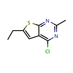 Chemical structure of 4-Chloro-6-ethyl-2-methylthieno[2,3-d]pyrimidine , CAS 152998-85-1, AChemBlock X199506