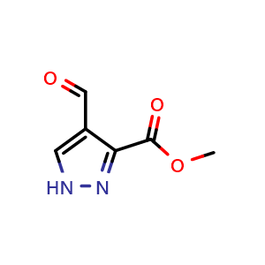Chemical structure of Methyl 4-formyl-1H-pyrazole-3-carboxylate , CAS 35344-93-5, AChemBlock X199572