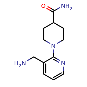 Chemical structure of 1-[3-(aminomethyl)pyridin-2-yl]piperidine-4-carboxamide , CAS 953745-90-9, AChemBlock X199593