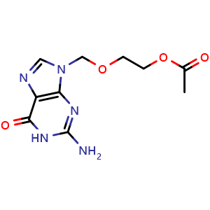 Chemical structure of 2-[(2-amino-6-oxo-6,9-dihydro-1h-purin-9-yl)methoxy]ethyl acetate , CAS 102728-64-3, AChemBlock X199627