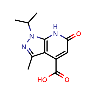 Chemical structure of 3-Methyl-6-oxo-1-(propan-2-yl)-1h,6h,7h-pyrazolo[3,4-b]pyridine-4-carboxylic acid , CAS 1160246-29-6, AChemBlock X199656