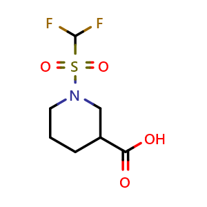 Chemical structure of 1-Difluoromethanesulfonylpiperidine-3-carboxylic acid , CAS 1038291-18-7, AChemBlock X199658