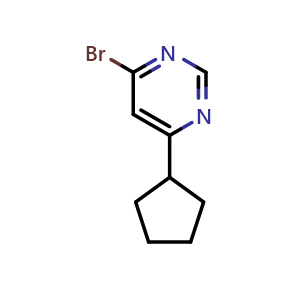 Chemical structure of 4-Bromo-6-cyclopentylpyrimidine , CAS 1086382-17-3, AChemBlock X199677