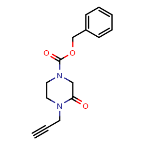 Chemical structure of Benzyl 3-oxo-4-(prop-2-yn-1-yl)piperazine-1-carboxylate , CAS 234108-42-0, AChemBlock X199680