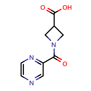 Chemical structure of 1-(Pyrazine-2-carbonyl)azetidine-3-carboxylic acid , CAS 1350989-06-8, AChemBlock X199760