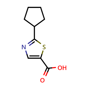Chemical structure of 2-Cyclopentylthiazole-5-carboxylic acid , CAS 1183614-12-1, AChemBlock X199767