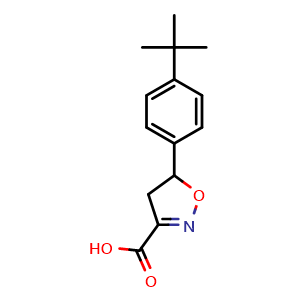 Chemical structure of 5-(4-(Tert-butyl)phenyl)-4,5-dihydroisoxazole-3-carboxylic acid , CAS 1018046-53-1, AChemBlock X199792