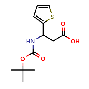 Chemical structure of 3-((Tert-butoxycarbonyl)amino)-3-(thiophen-2-yl)propanoic acid , CAS 53030-49-2, AChemBlock X199802