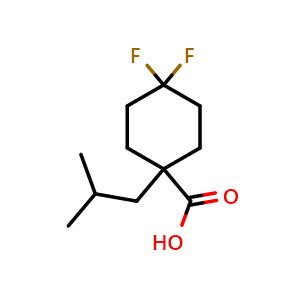 Chemical structure of 4,4-Difluoro-1-isobutylcyclohexane-1-carboxylic acid , CAS 1380300-79-7, AChemBlock X199816