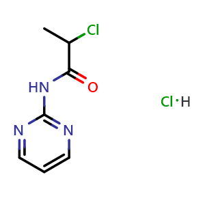 Chemical structure of 2-Chloro-N-(pyrimidin-2-yl)propanamide hydrochloride , CAS 1172713-86-8, AChemBlock X199836