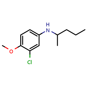 Chemical structure of 3-Chloro-4-methoxy-N-(pentan-2-yl)aniline , CAS 1021045-23-7, AChemBlock X199845