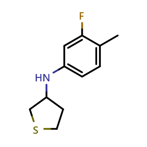 Chemical structure of n-(3-Fluoro-4-methylphenyl)tetrahydrothiophen-3-amine , CAS 1021043-12-8, AChemBlock X199874