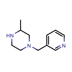 Chemical structure of 3-Methyl-1-(pyridin-3-ylmethyl)piperazine , CAS 1341992-37-7, AChemBlock X199890