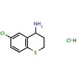 Chemical structure of 6-Chlorothiochroman-4-amine hydrochloride , CAS 1049751-84-9, AChemBlock X199909