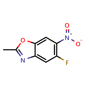 Chemical structure of 5-Fluoro-2-methyl-6-nitrobenzo[d]oxazole , CAS 40703-40-0, AChemBlock X199919