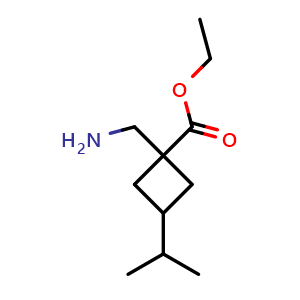 Chemical structure of Ethyl 1-(aminomethyl)-3-isopropylcyclobutane-1-carboxylate , CAS 1498178-02-1, AChemBlock X199926