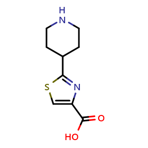 Chemical structure of 2-(Piperidin-4-yl)thiazole-4-carboxylic acid , CAS 1181645-69-1, AChemBlock X199941