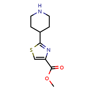 Chemical structure of Methyl 2-(piperidin-4-yl)thiazole-4-carboxylate , CAS 1492244-69-5, AChemBlock X199942