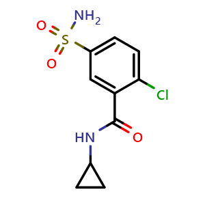Chemical structure of 2-Chloro-N-cyclopropyl-5-sulfamoylbenzamide , CAS 1494964-49-6, AChemBlock X199953