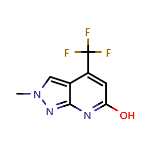 Chemical structure of 2-Methyl-4-(trifluoromethyl)-2H-pyrazolo[3,4-b]pyridin-6-ol , CAS 92736-40-8, AChemBlock X199996
