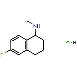Chemical structure of 6-Fluoro-N-methyl-1,2,3,4-tetrahydronaphthalen-1-amine hydrochloride , CAS 1427380-89-9, AChemBlock X200004