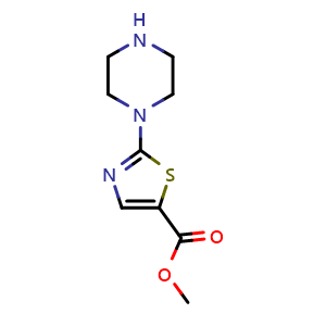 Chemical structure of Methyl 2-(piperazin-1-yl)thiazole-5-carboxylate , CAS 726185-68-8, AChemBlock X200016