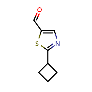 Chemical structure of 2-Cyclobutyl-1,3-thiazole-5-carbaldehyde , CAS 1394042-39-7, AChemBlock X200094