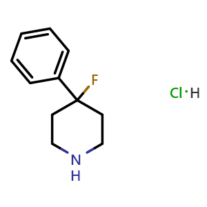 Chemical structure of 4-Fluoro-4-phenylpiperidine hydrochloride , CAS 1056382-25-2, AChemBlock X200123