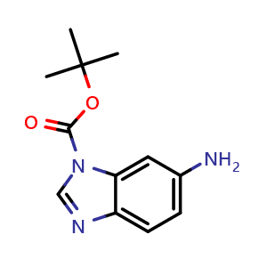 Chemical structure of tert-Butyl 6-amino-1H-benzo[d]imidazole-1-carboxylate , CAS 297756-32-2, AChemBlock X200147