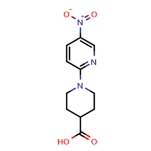 Chemical structure of 1-(5-Nitropyridin-2-yl)piperidine-4-carboxylic acid , CAS 868077-44-5, AChemBlock X200201