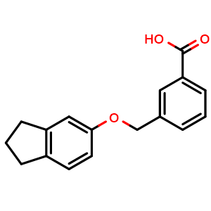 Chemical structure of 3-(((2,3-Dihydro-1H-inden-5-yl)oxy)methyl)benzoic acid , CAS 438530-83-7, AChemBlock X200241