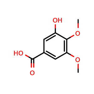 Chemical structure of 3-Hydroxy-4,5-dimethoxybenzoic acid , CAS 1916-08-1, AChemBlock X200294
