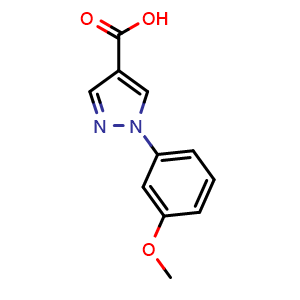 Chemical structure of 1-(3-Methoxyphenyl)-1H-pyrazole-4-carboxylic acid , CAS 1177350-90-1, AChemBlock X200301
