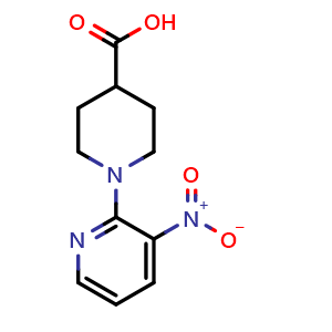 Chemical structure of 1-(3-Nitropyridin-2-yl)piperidine-4-carboxylic acid , CAS 758720-54-6, AChemBlock X200309