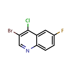 Chemical structure of 3-Bromo-4-chloro-6-fluoroquinoline , CAS 1204810-93-4, AChemBlock X200324