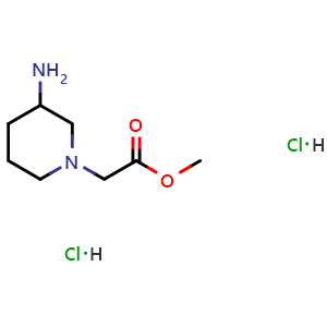 Chemical structure of (3-Amino-piperidin-1-yl)-acetic acid methyl ester dihydrochloride , CAS 1373223-81-4, AChemBlock X200341