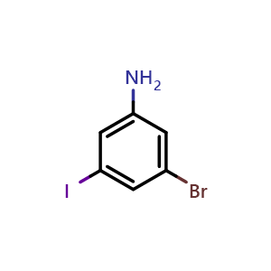 Chemical structure of 3-Bromo-5-iodo-phenylamine , CAS 31948-87-5, AChemBlock X200344