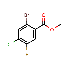 Chemical structure of 2-Bromo-4-chloro-5-fluoro-benzoic acid methyl ester , CAS 1807003-11-7, AChemBlock X200346
