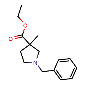 Chemical structure of 1-Benzyl-3-methyl-pyrrolidine-3-carboxylic acid ethyl ester , CAS 1217186-47-4, AChemBlock X200349