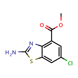 Chemical structure of 2-Amino-6-chloro-benzothiazole-4-carboxylic acid methyl ester , CAS 1023531-08-9, AChemBlock X200357