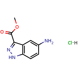 Chemical structure of Methyl 5-amino-1H-indazole-3-carboxylate hydrochloride , CAS 2355385-26-9, AChemBlock X200360