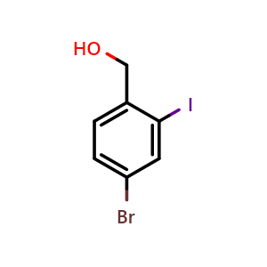 Chemical structure of (4-Bromo-2-iodo-phenyl)-methanol , CAS 1261438-69-0, AChemBlock X200364