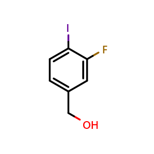 Chemical structure of (3-Fluoro-4-iodophenyl)methanol , CAS 1261615-96-6, AChemBlock X200392