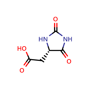 Chemical structure of (s)-2-(2,5-Dioxoimidazolidin-4-yl)acetic acid , CAS 26184-53-2, AChemBlock X200412